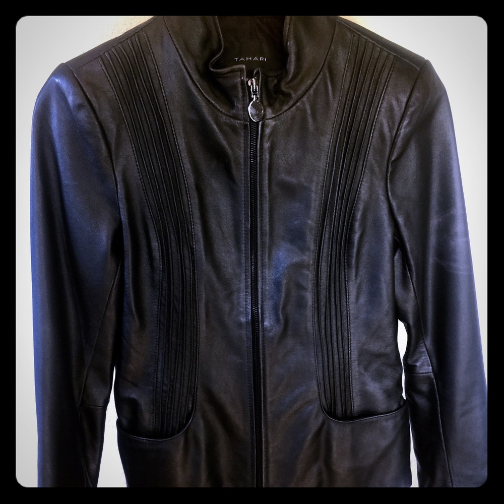 Tahari Nordstrom Black Women's Leather Moto Jacket